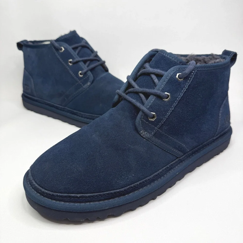 UGG Neumel Boot Mens 11 Navy Blue Suede Lace Up Shearling Lined Chukka 3236
